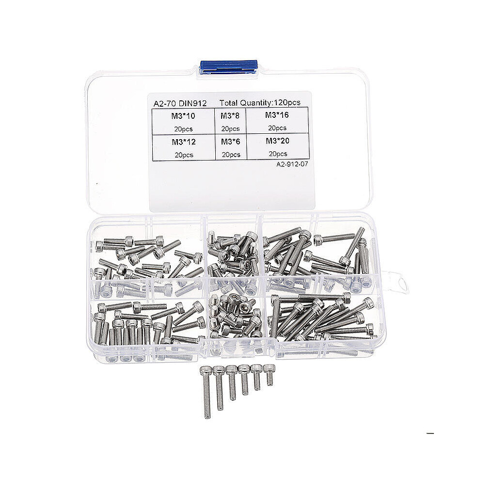 M3SH4 M3 Stainless Steel Hex Socket Cap Head Screw Allen Bolt Assortment Kit 120Pcs