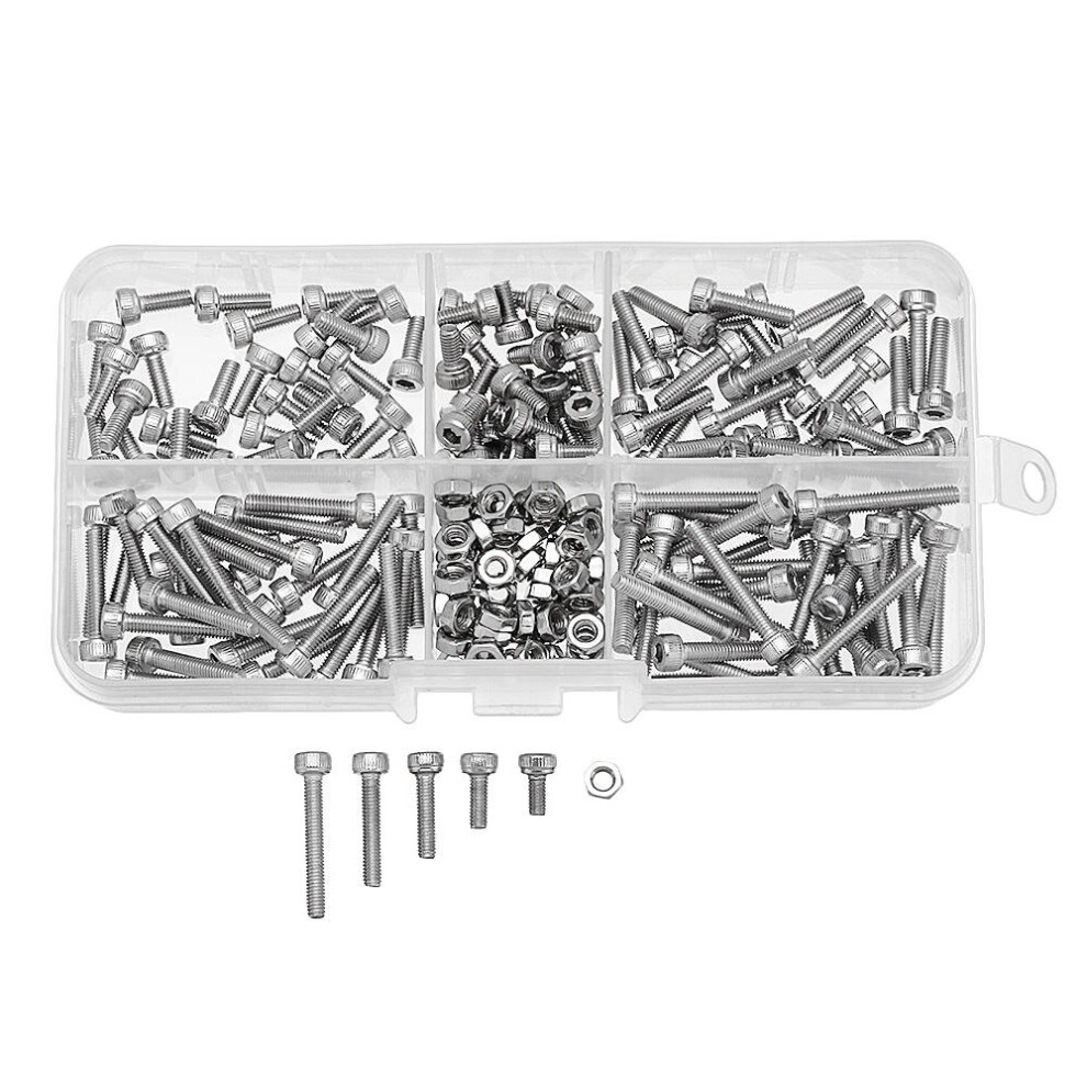 M3SS6 210Pcs M3 Hex Socket Cap Head Screws Nut Assortment Set Stainless Steel