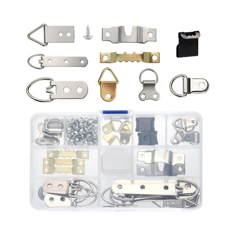 96Pcs Photo Frame Hanging Hooks Kit 9 Models Picture Hanger Hooks with Screws for Office Family Photo Picture Painting Hanging