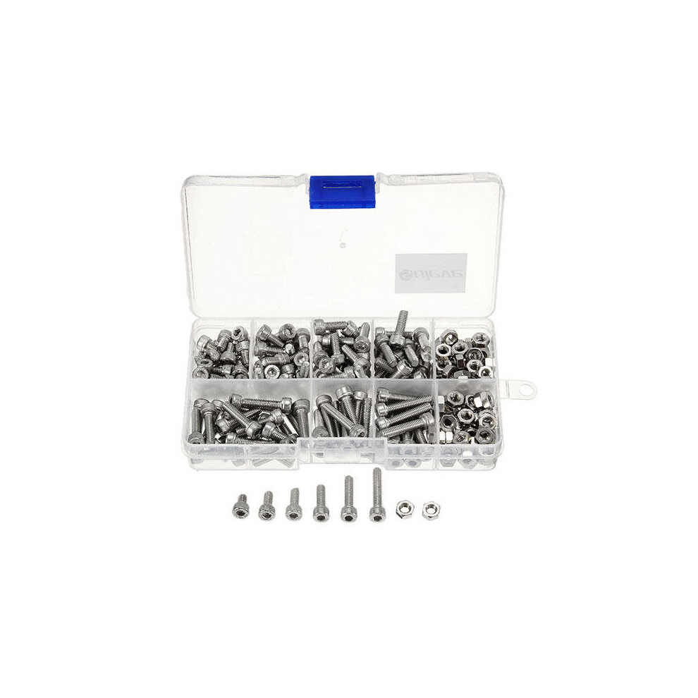 M4SH1 M4 Stainless Steel Hex Socket Cap Head Screws Bolts Nuts Assortment Kit 250Pcs