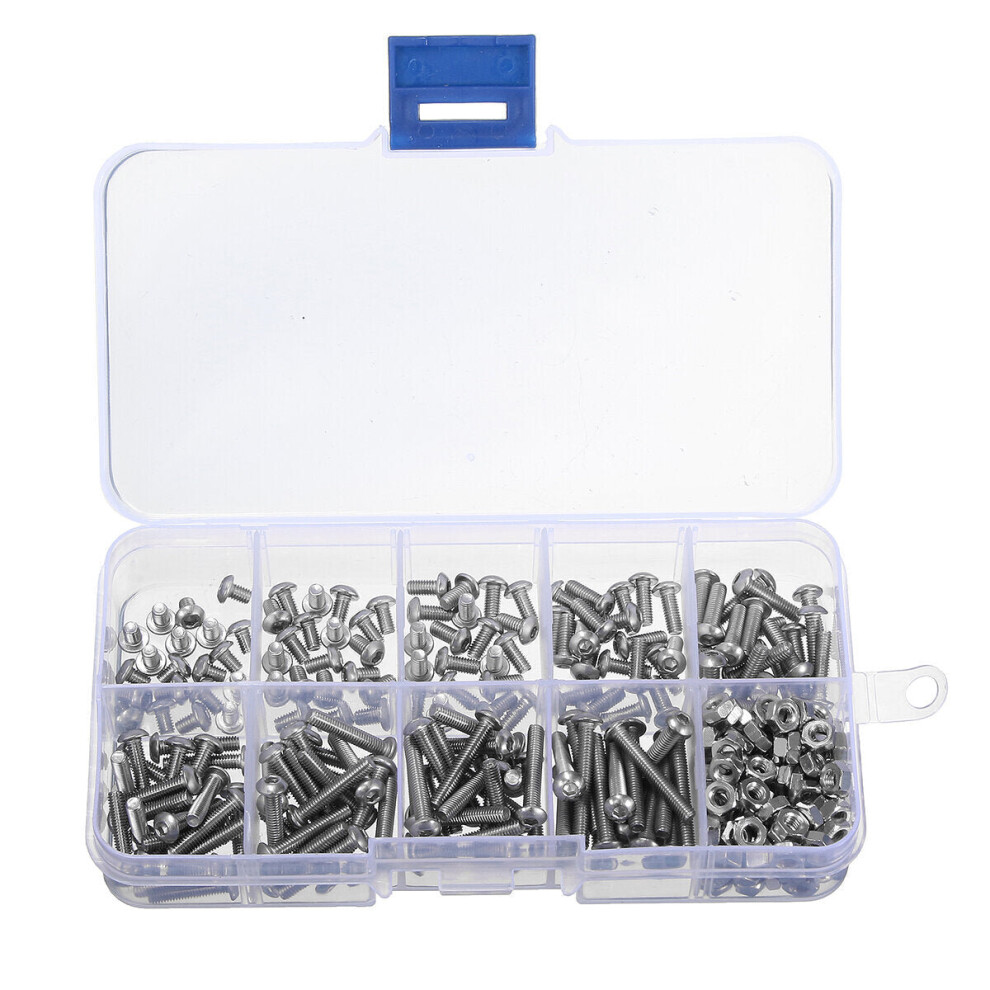 M3SS1 M3 Stainless Hex Socket Button Head Screws Allen bolt Nut Assortment Kit 340pcs