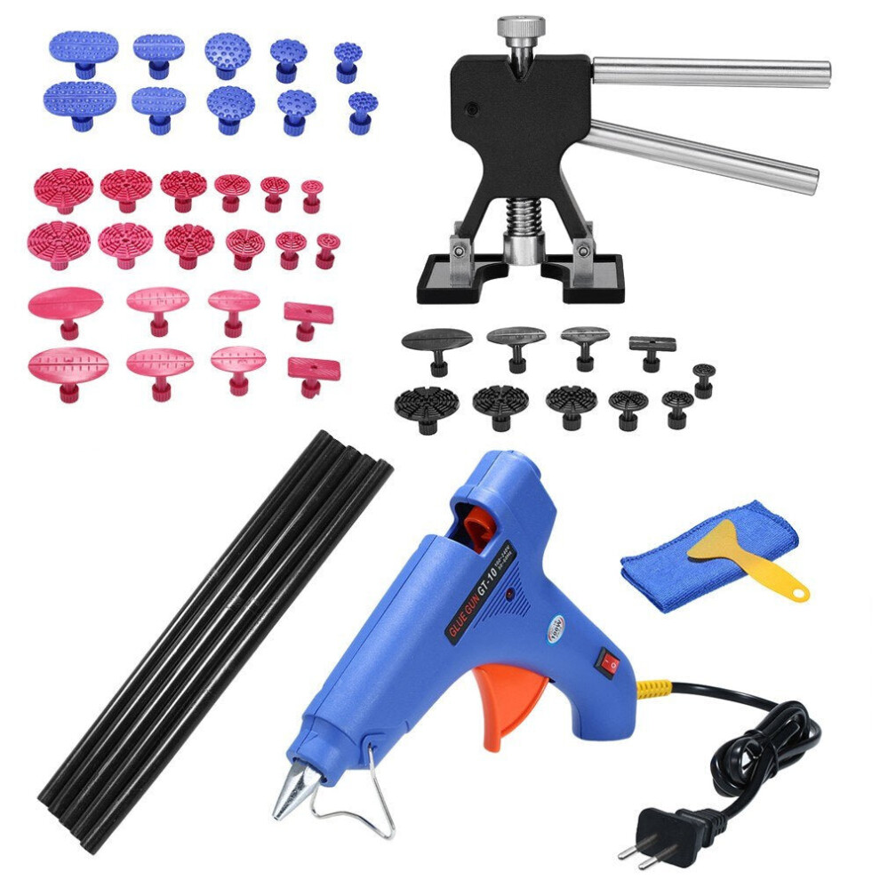 (Black, EU) 49pcs Auto Car Body Paintless Dent Puller Lifter Repairing Removal Hail Glue Machine Tools Kit