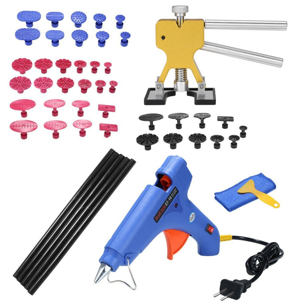 (Gold, US) 49pcs Auto Car Body Paintless Dent Puller Lifter Repairing Removal Hail Glue Machine Tools Kit