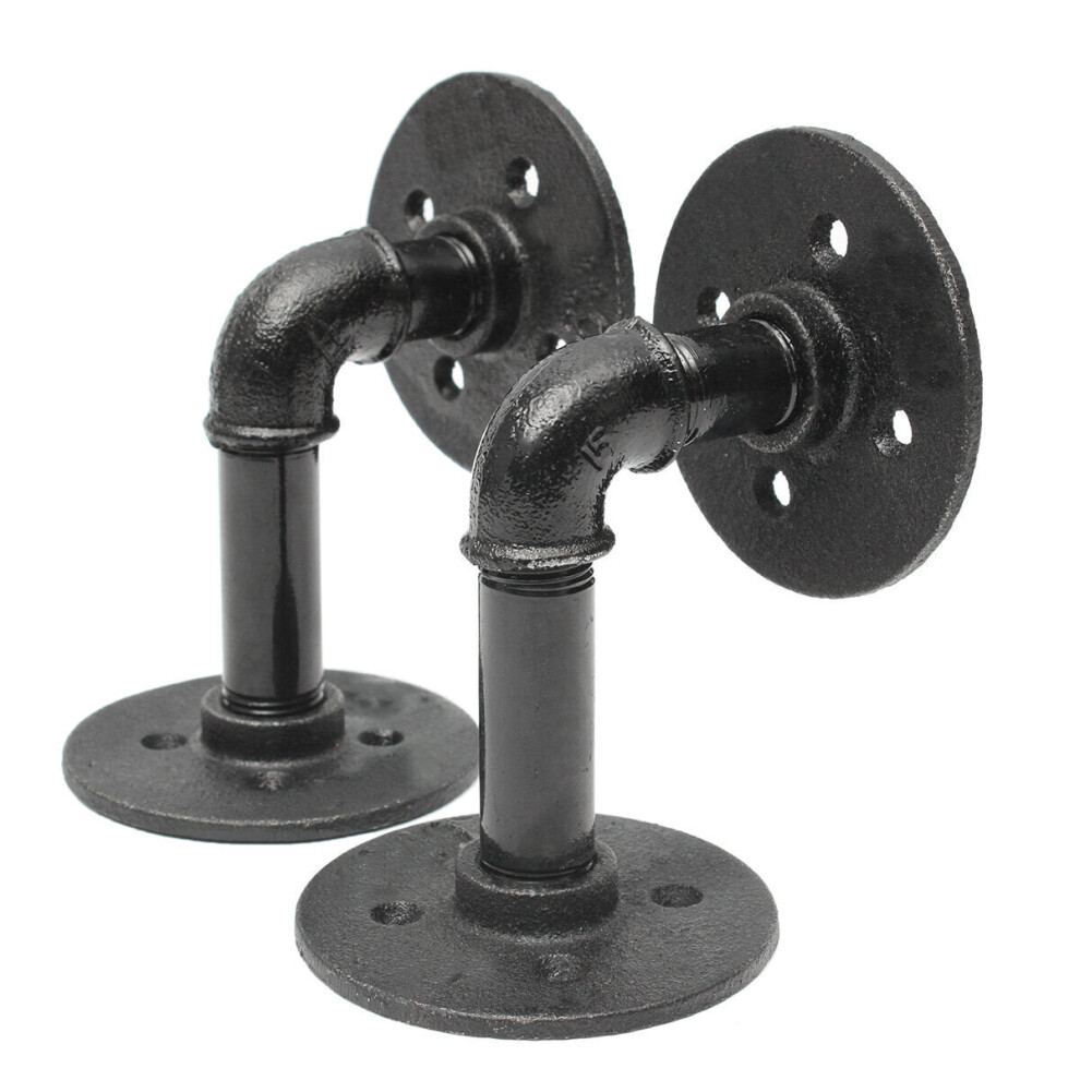 2Pcs Industrial Iron Pipe Shelf Bracket Bookcase Storage Holder Support Stand DIY Home Decor