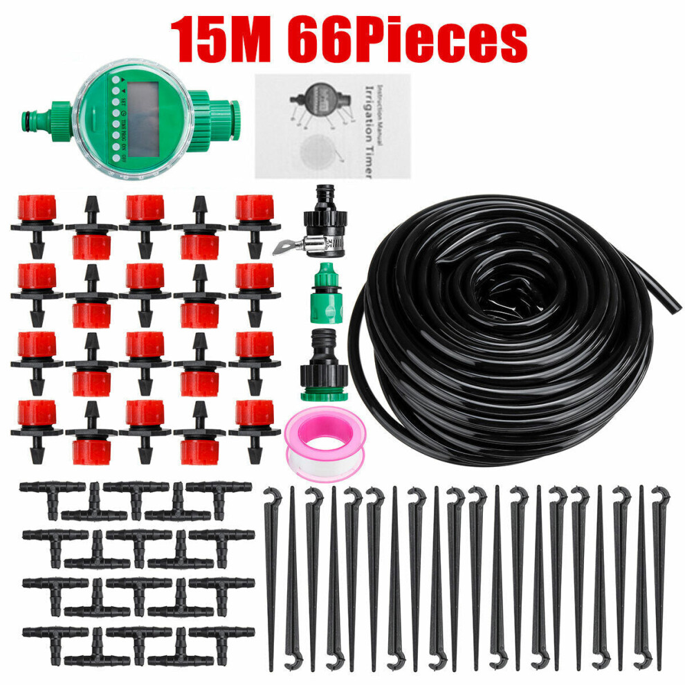 (66pcs) 15/20/25/30m DIY Irrigation System Water Timer Auto Plant Watering Micro Drip Garden Watering Kits