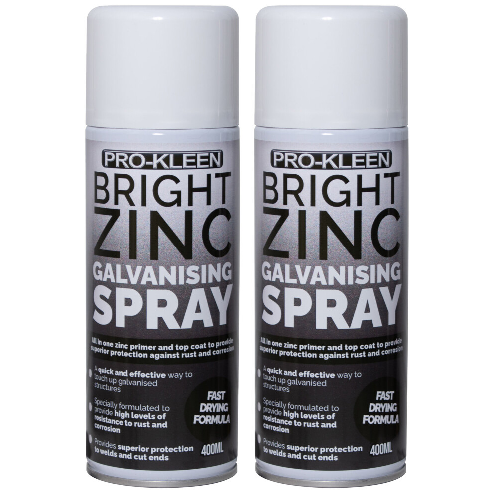 Pro-Kleen (2 X 400Ml) Zinc Galvanising Spray Paint Primer & Topcoat Silver