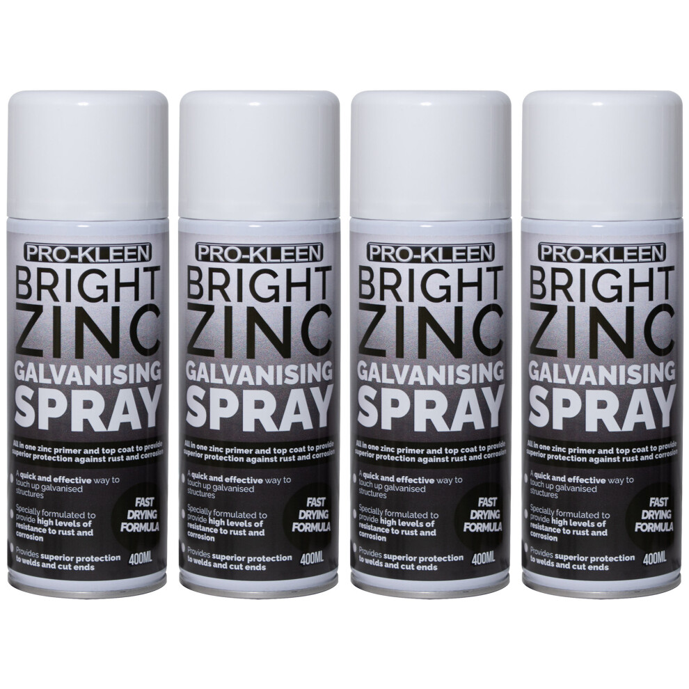 (4 x 400ml) Zinc Galvanising Spray Paint Primer & Topcoat