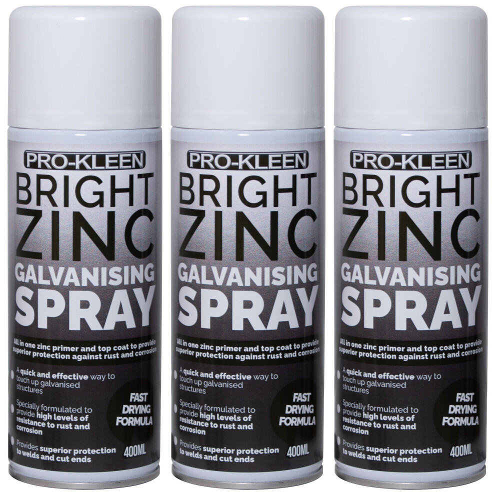 (3 x 400ml) Zinc Galvanising Spray Paint Primer & Topcoat