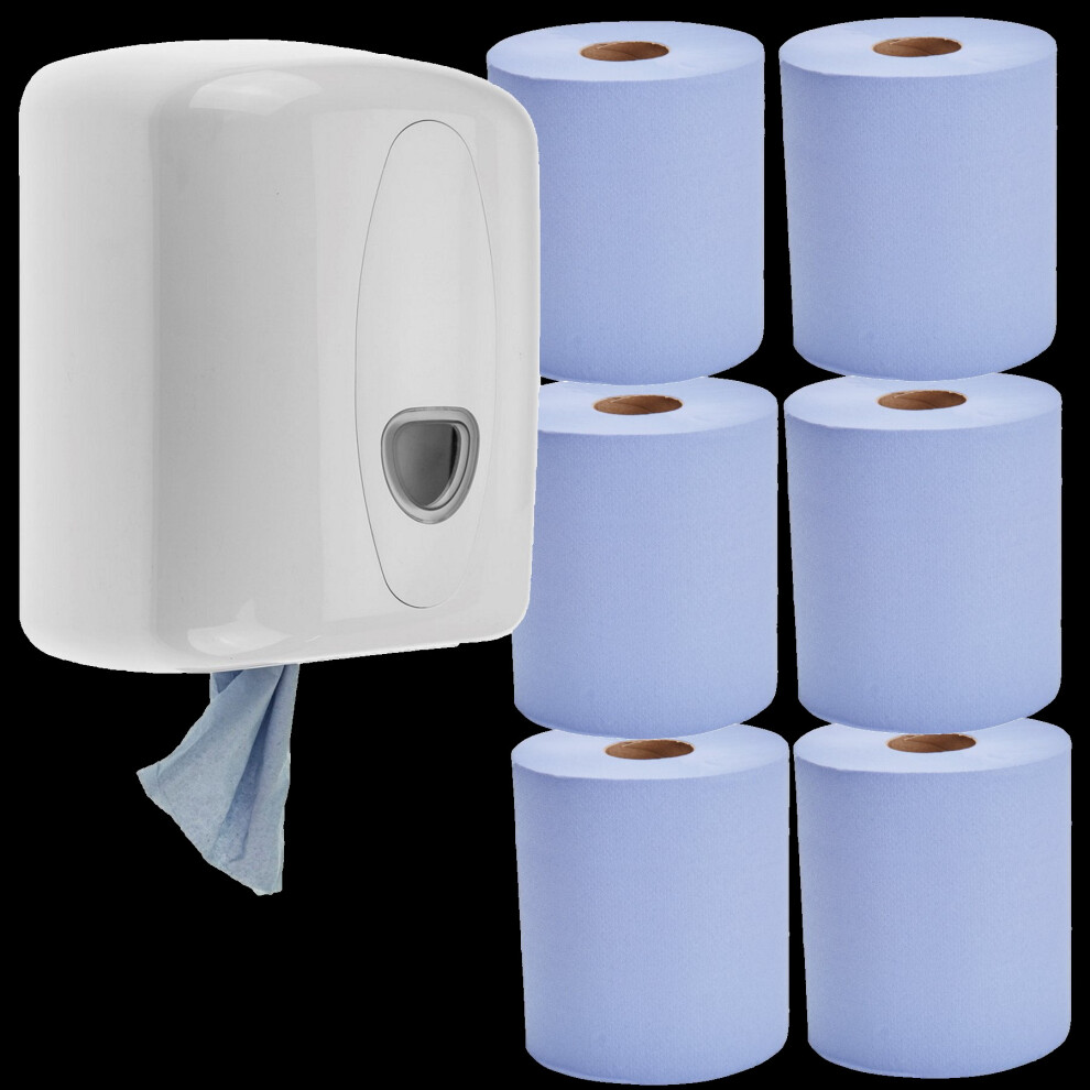 Blue Centerfeed Dispenser with 6 Rolls of 50M Center Feed