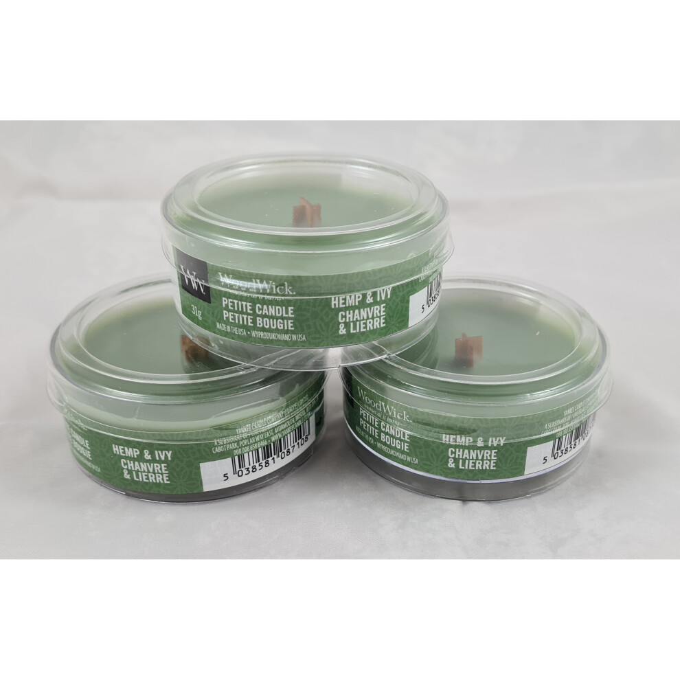 Woodwick Petite Candle 3 Pack 1.1oz - 31g Mini Candle Hemp and Ivy x 3