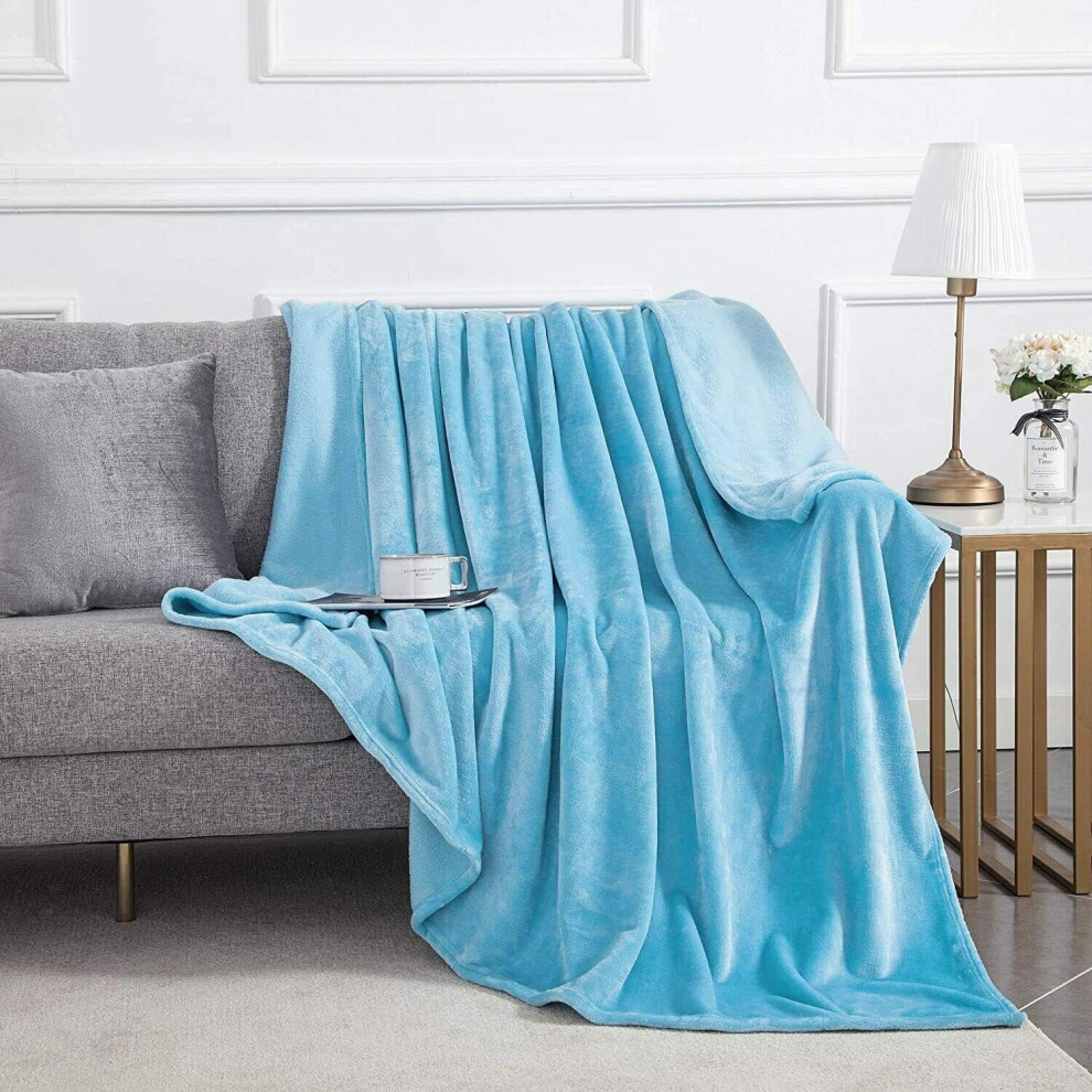 (Light Blue Fleece, Double) Soft Warm Fleece Blanket Plush Sofa Bed Mink Throw