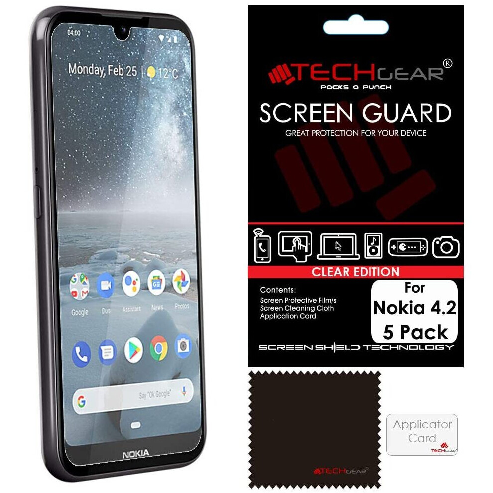 TECHGEAR [5 Pack] Screen Protectors for Nokia 4.2, CLEAR LCD Film Screen Protectors Cover Guards Compatible with Nokia 4.2