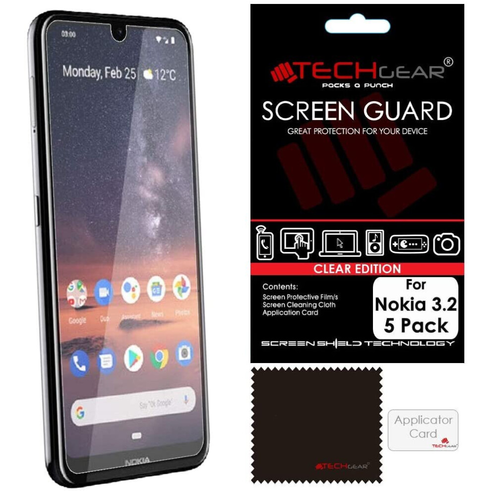 TECHGEAR [5 Pack] Screen Protectors for Nokia 3.2, CLEAR LCD Film Screen Protectors Cover Guards Compatible with Nokia 3.2