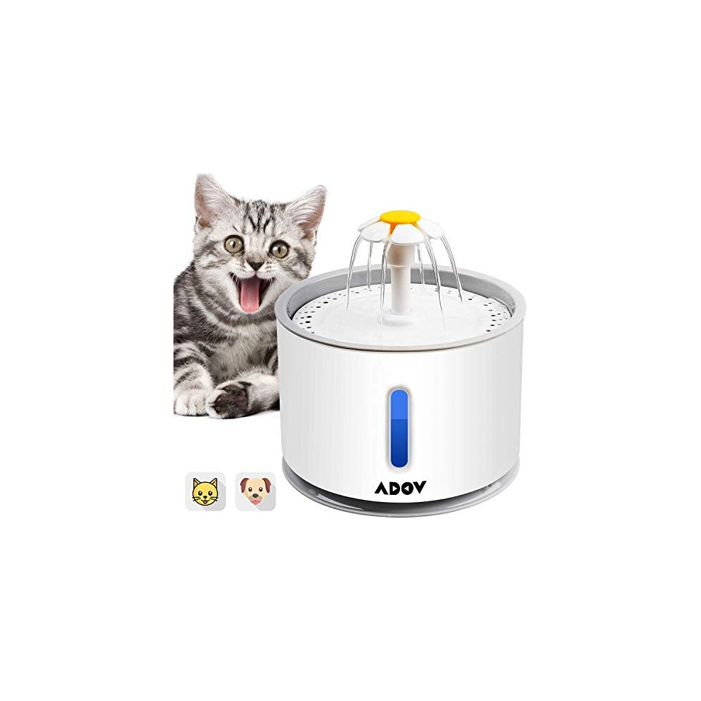 ADOV Cat Water Fountain, 2.4L Automatic Electric Flower Style Dispenser with LED Water Level Window and Replaceable Filter, Ultra Quiet Healthy a