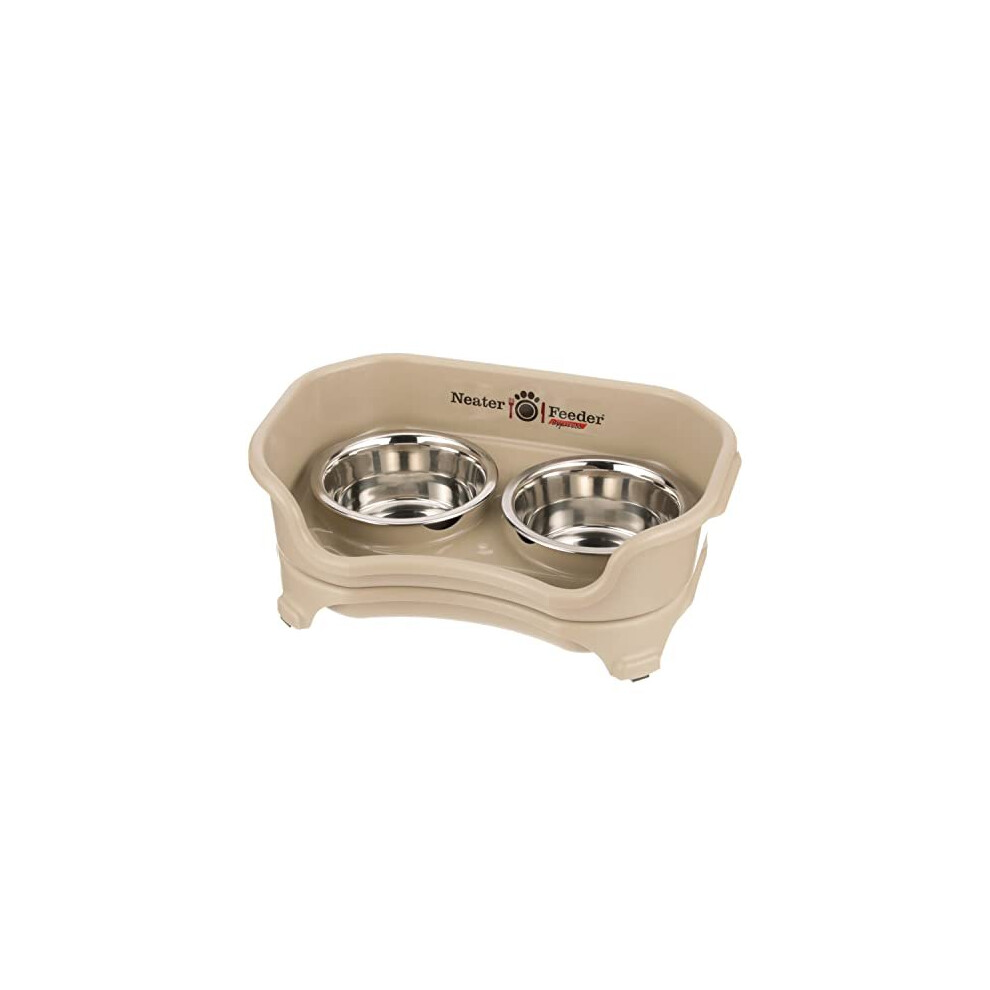 Neater Feeder Express Elevated Cat Bowls  Cat Bowls with Stand - Stainless Steel Food and Water Bowls  Raised Cat Bowl Set for Cats, Almond