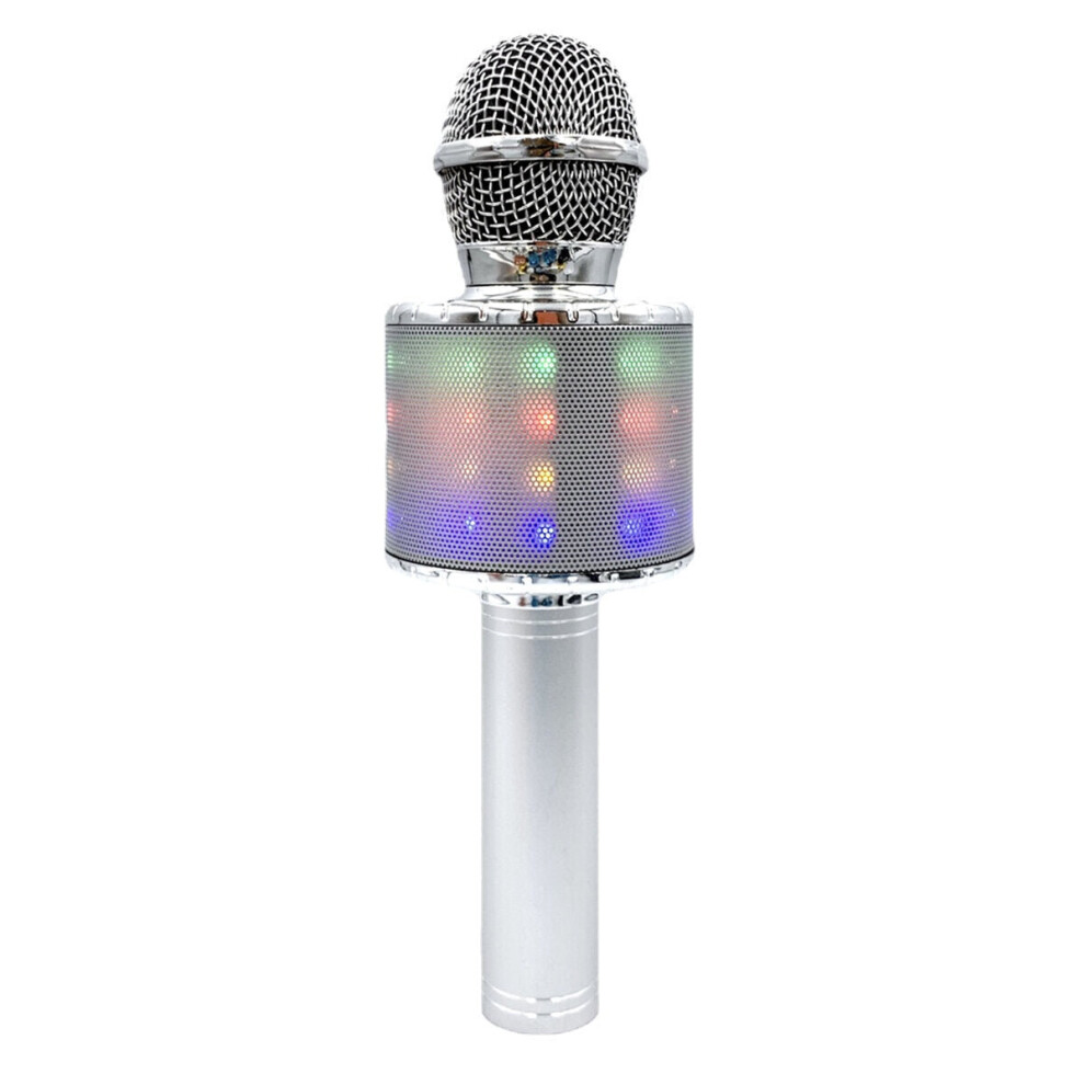 (Silver) 3-in-1 Microphone Wireless bluetooth Speaker Recorder HIFI Noise Reduction TF Card Portable Professional K Songs Karaoke Singing Player