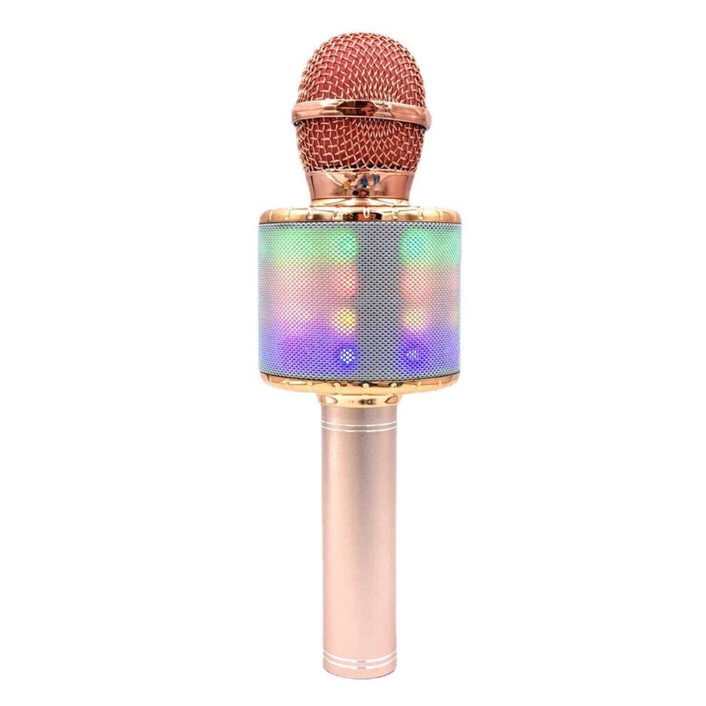 (Rose Gold) 3-in-1 Microphone Wireless bluetooth Speaker Recorder HIFI Noise Reduction TF Card Portable Professional K Songs Karaoke Singing Player