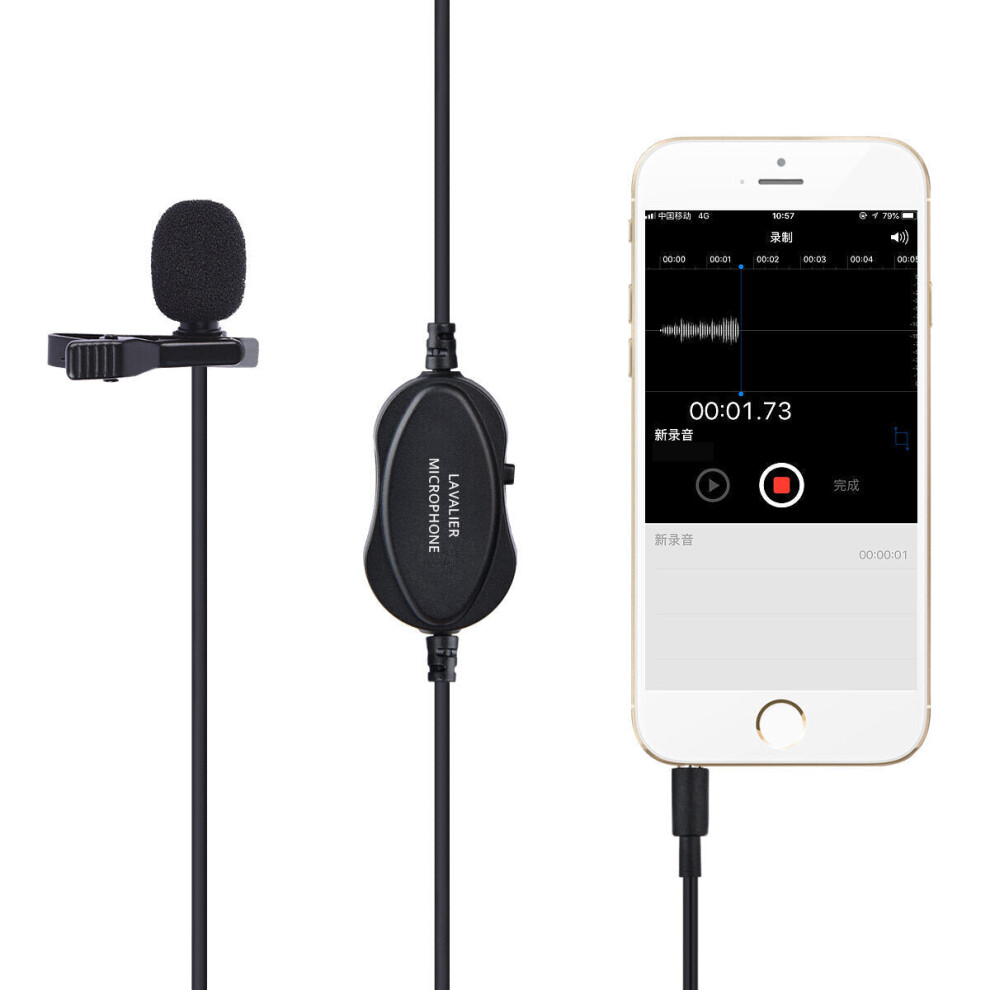 Professional Lavalier Microphone Portable Recording Omni-directional Condenser Interview Mic with 6.5mm Adapter for Smartphone DSLR Camera