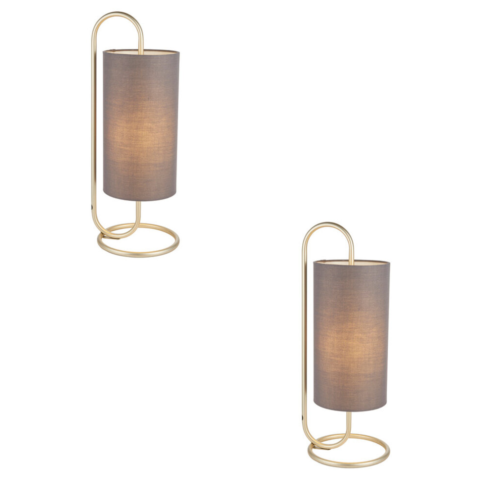Loops 2 Pack Modern Antique Brass Oval Table Lamp Desk & Fabric Shade Light/Grey