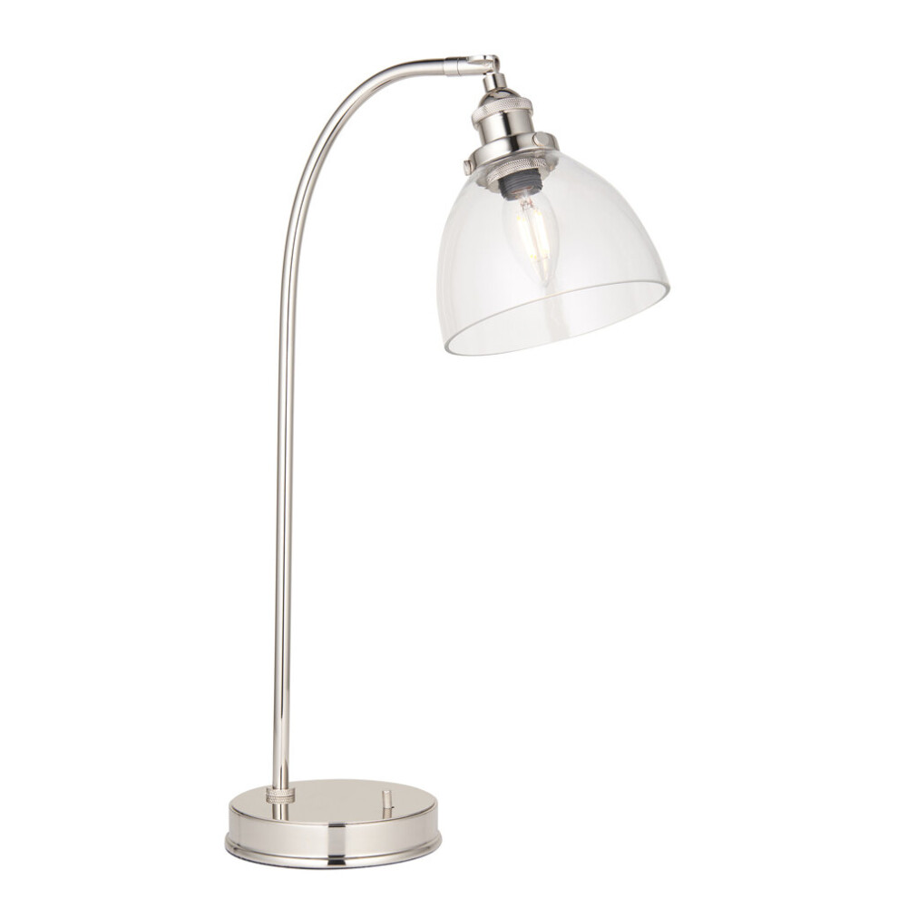 Loops Bright Nickel Table Lamp Task - Clear Glass Shade - Knurled Detailing Light