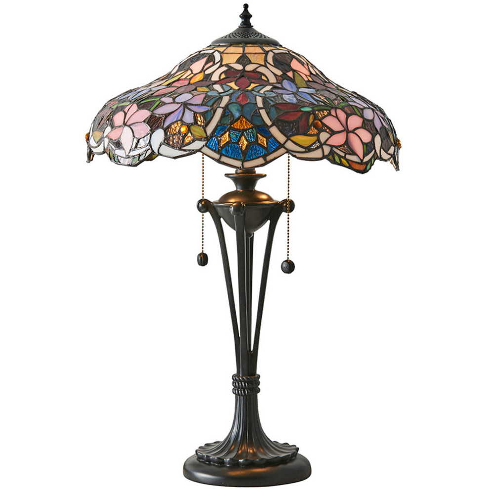 Floral Tiffany Glass Design Table Lamp Light - Dark Bronze Effect Lampholder-image-OPC-P99852M-NEW