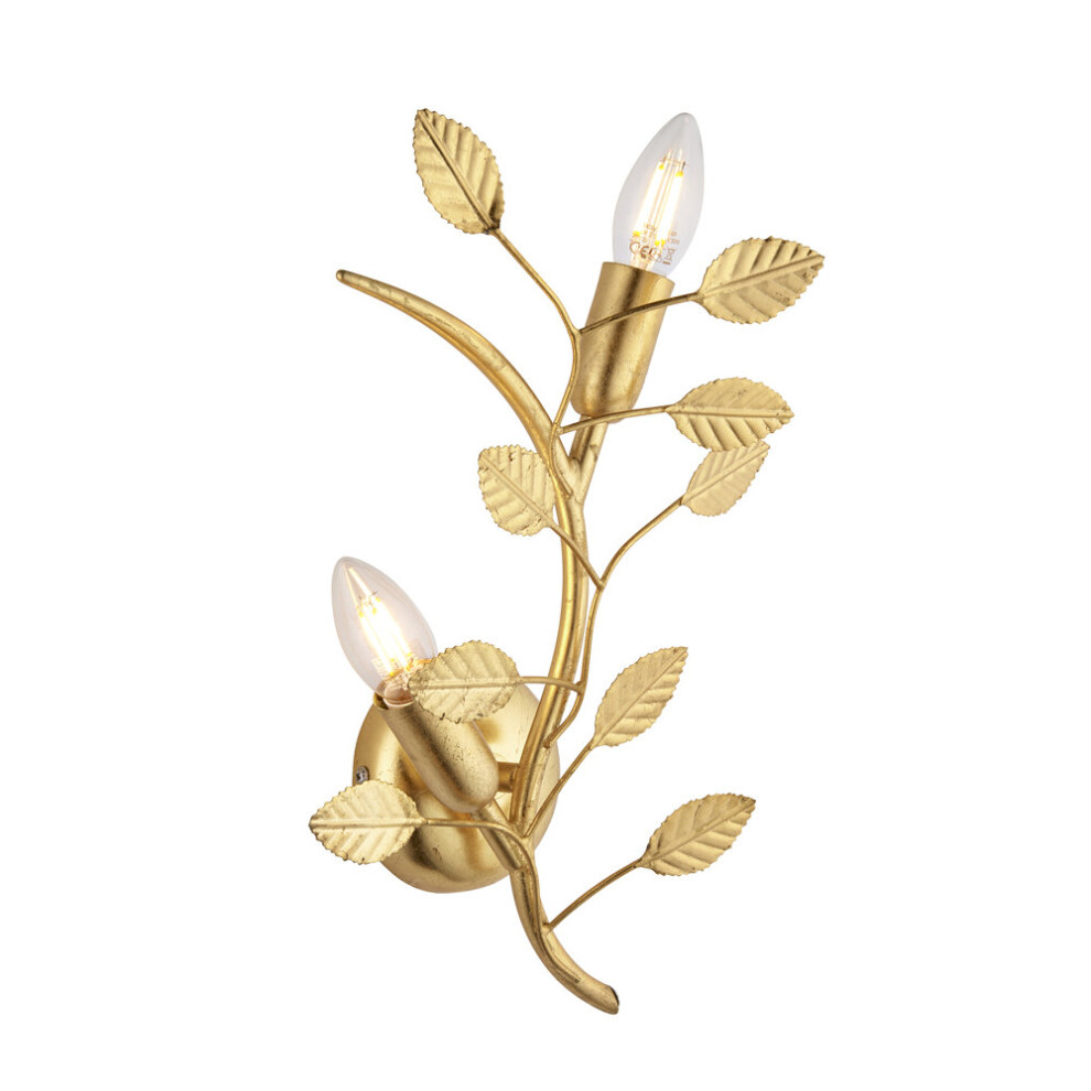 Gold Leaf Twin Wall Light  - 2 Bulb Decorative Sonce Fitting - Leaves Design