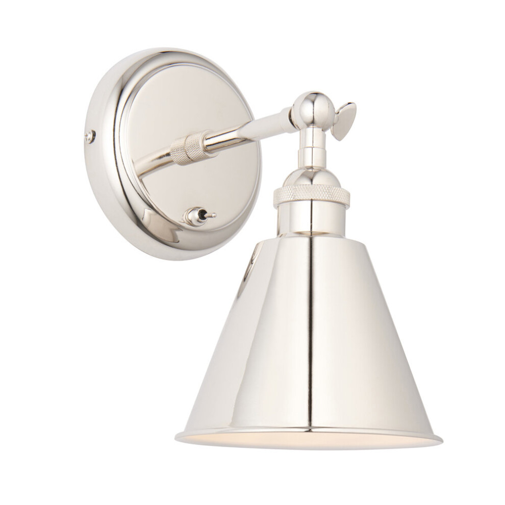Loops Bright Nickel Wall Fitting - Satin Inner Shade - Knurled Detailing Light/White
