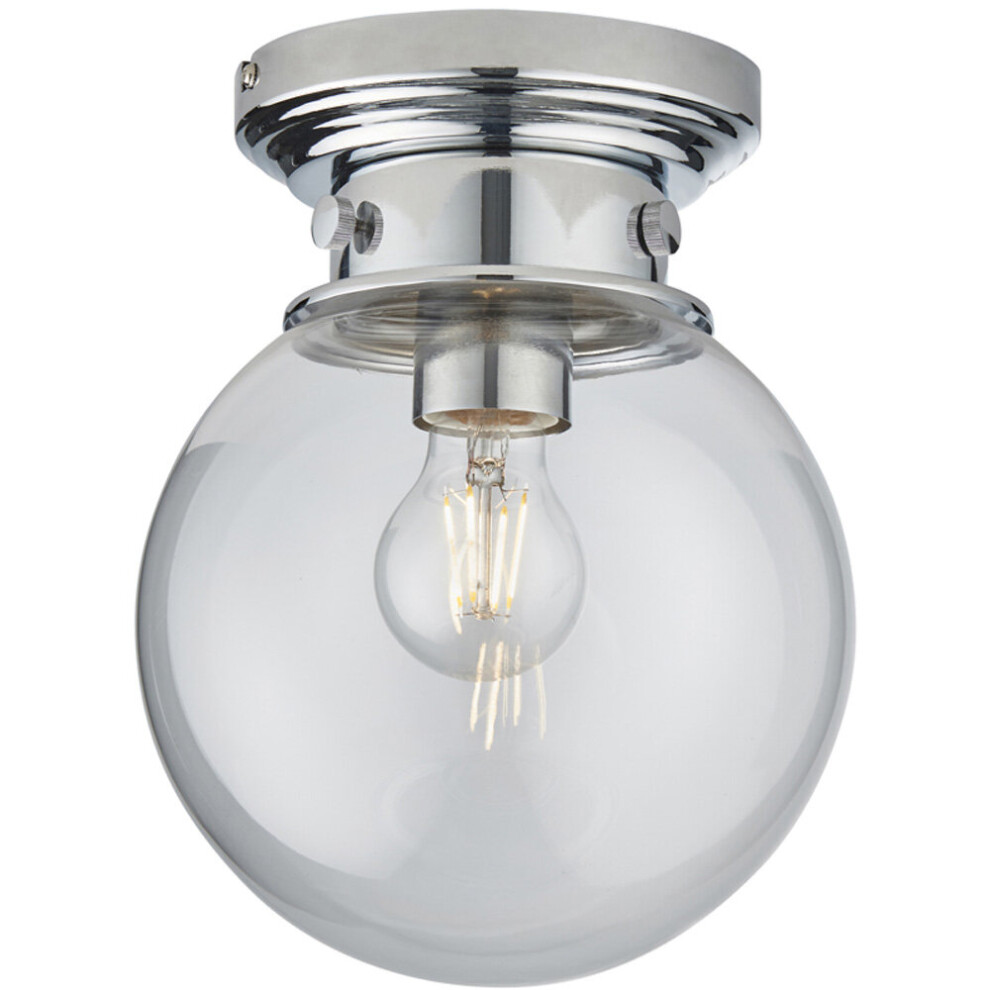 Decorative Flush Bathroom Ceiling Light Fitting - Clear Glass Shade - Dimmable