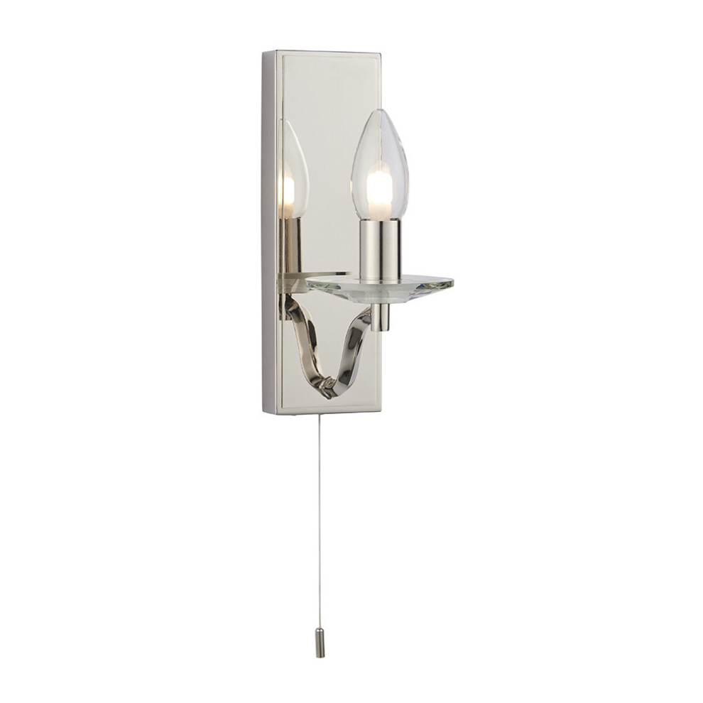 Polished Nickel Bathroom Wall Light & Clear Crystal Detailing Decorative Sconce