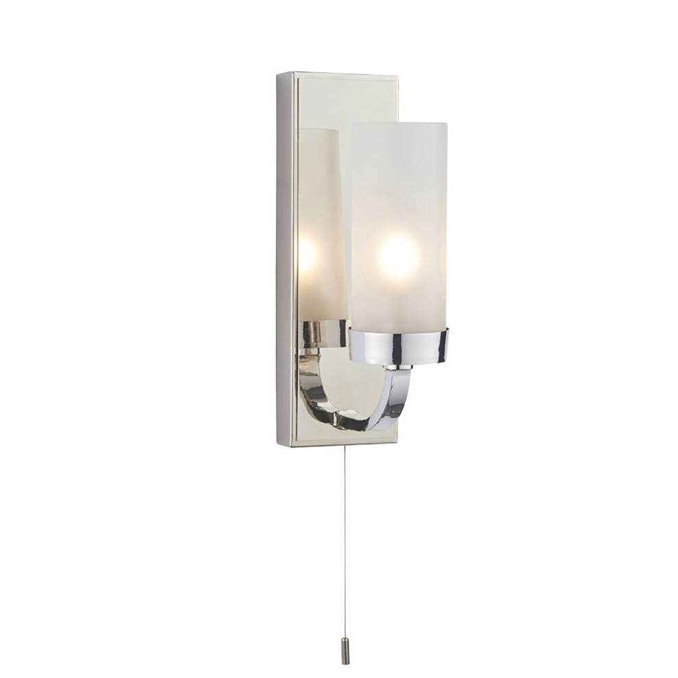 Polished Chrome Bathroom Wall Light & Frosted Glass Shade - Decorative Sconce