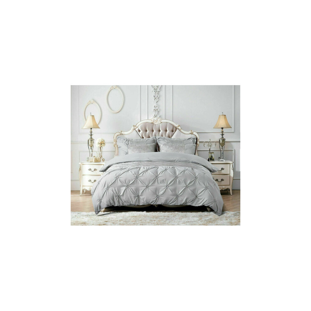 (Silver (Duvet-Set), King) New Modern MAYA Quilted Bedsprad & Duvet Cover Set