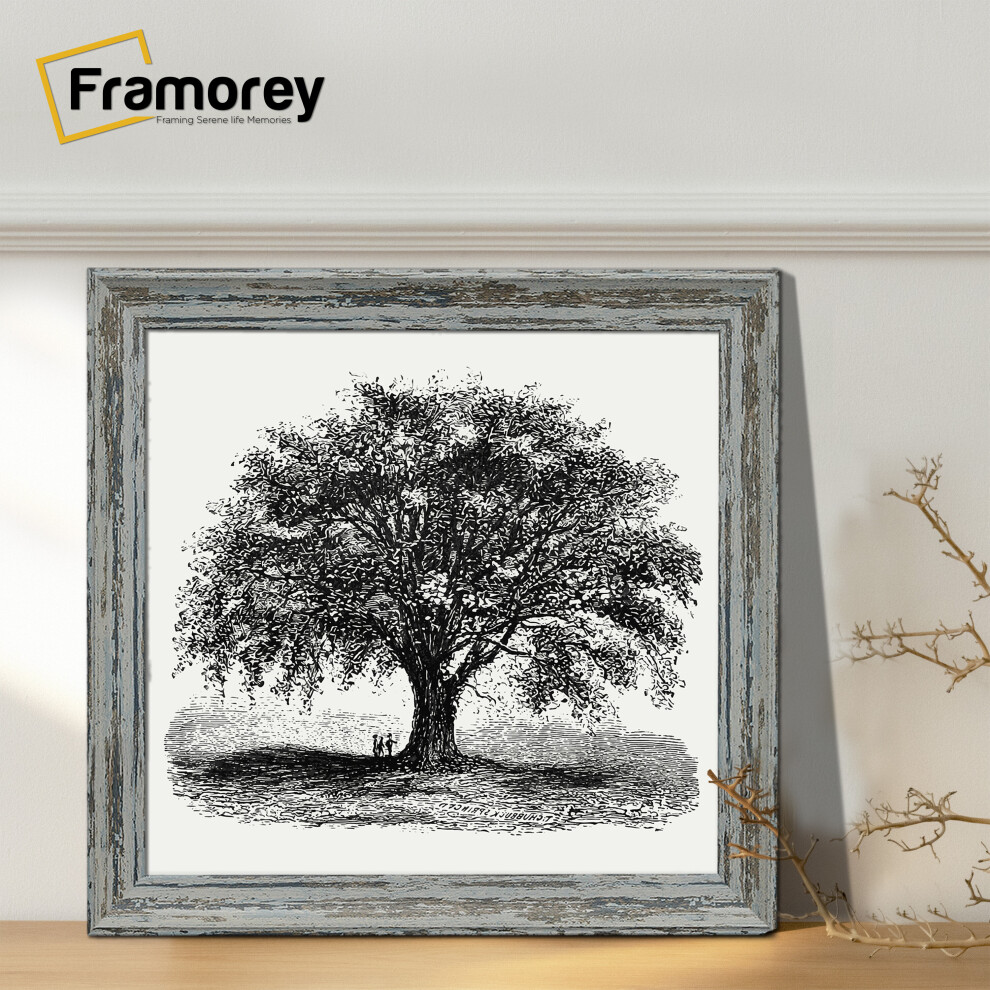 (60x60 CM) Square Size Blue Vintage Distressed Photo Frames Picture Frame Handmade Wood Effect Wall Art Poster Frames Home Décor Frame