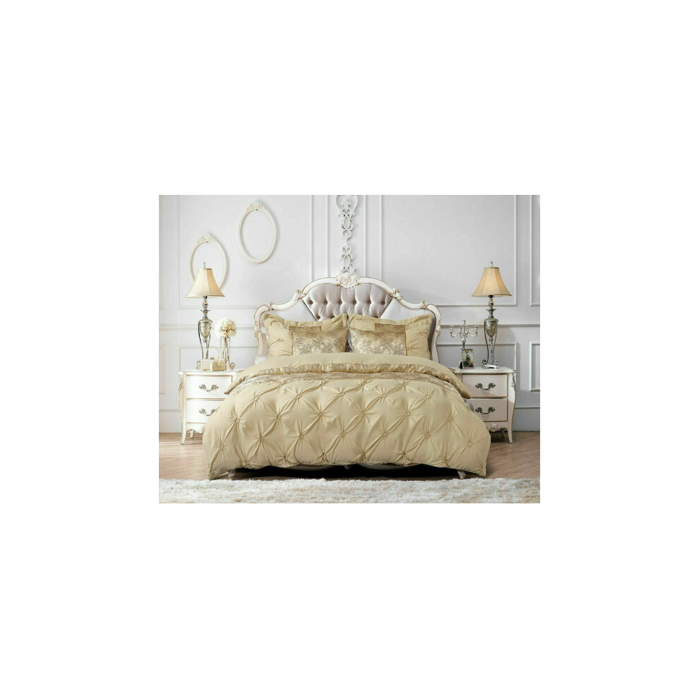 Prime Lenins (Gold (Duvet-Set), Double) New Modern Maya Quilted Bedsprad & Duvet Cover Set