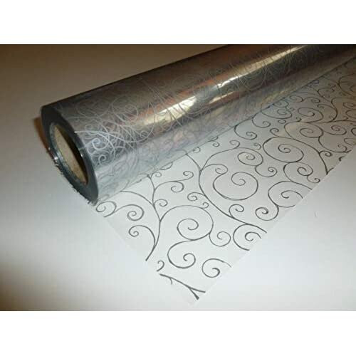 10m x 80cm Roll Silver Scroll Cellophane Wrap. Florist Quality Bouquet / Gift...