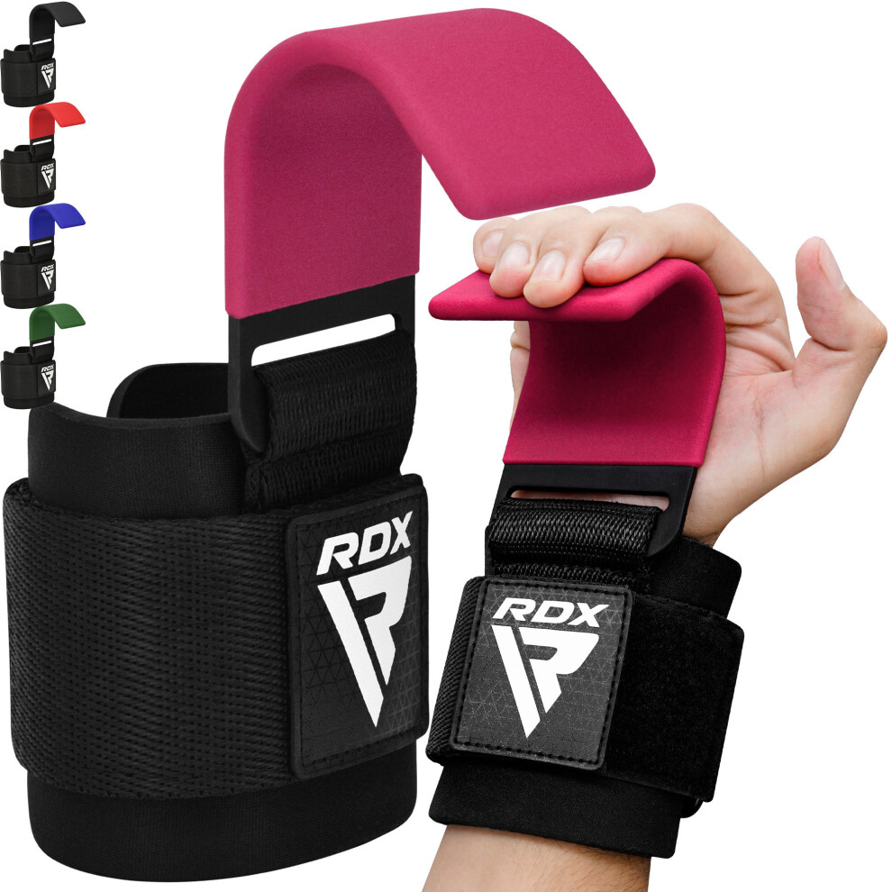 (Pink) RDX Weight Lifting Hooks Straps Pair Training Wrap