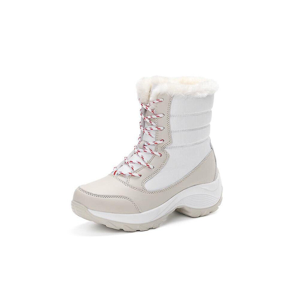 (Beige, 38) High Heel Thick Fur Non-slip Waterproof Winter Ankle Boots For Women