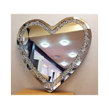Heart Shape Gatsby Crushed Diamond Crystal Glass Frame Silver Bevelled Wall Mirror 70x70cm Bling