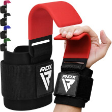 (Red) RDX Weight Lifting Hooks Straps Pair Training Wrap