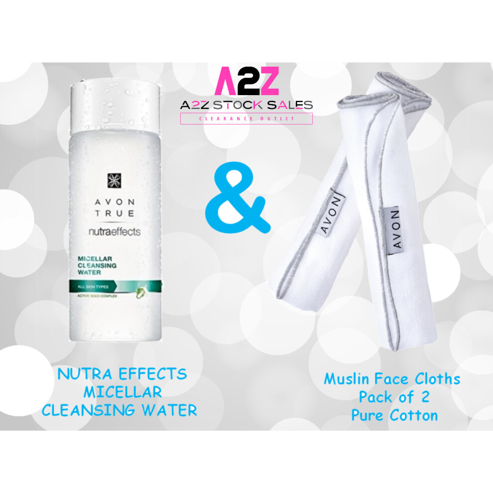 Avon Nutraeffects Micellar Cleansing Water & 2 Cotton Muslin Cloths