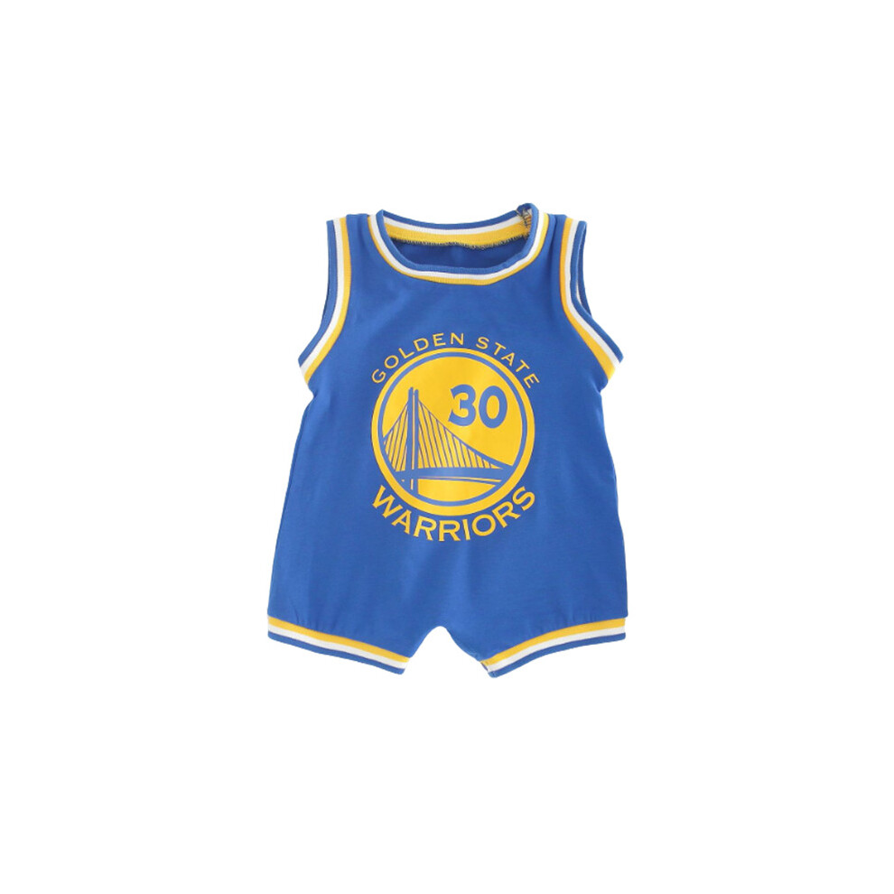 (Blue 30 Warriors, 82cm) NBA Baby Jersey Jumpsuit Short Sleeve Toddler Print Clothes Bodysuit
