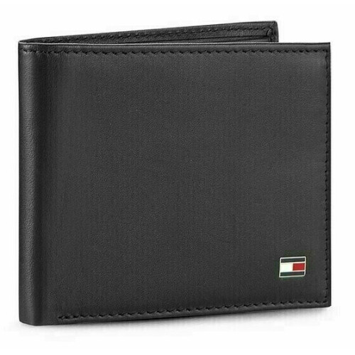 Tommy Hilfiger Men's Leather Bifold Slim Wallet with ID Window Black