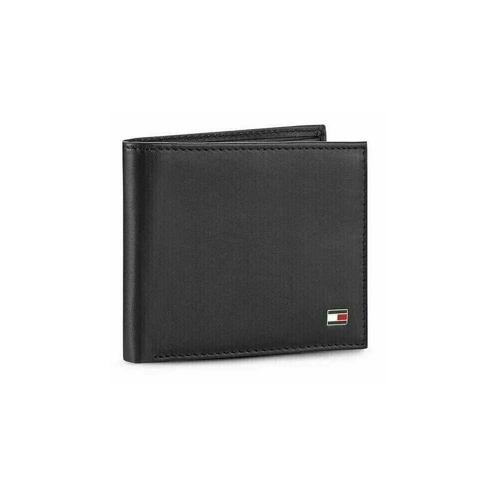 Tommy Hilfiger Men's Leather Bifold Slim Wallet with ID Window Black