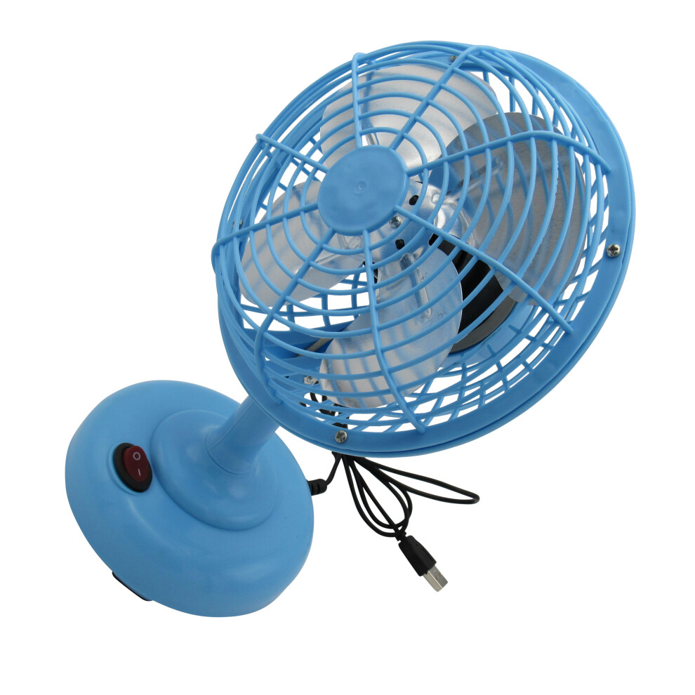 Mini USB Desk Fan Blue (Small Desktop Rotation Portable Cooling)