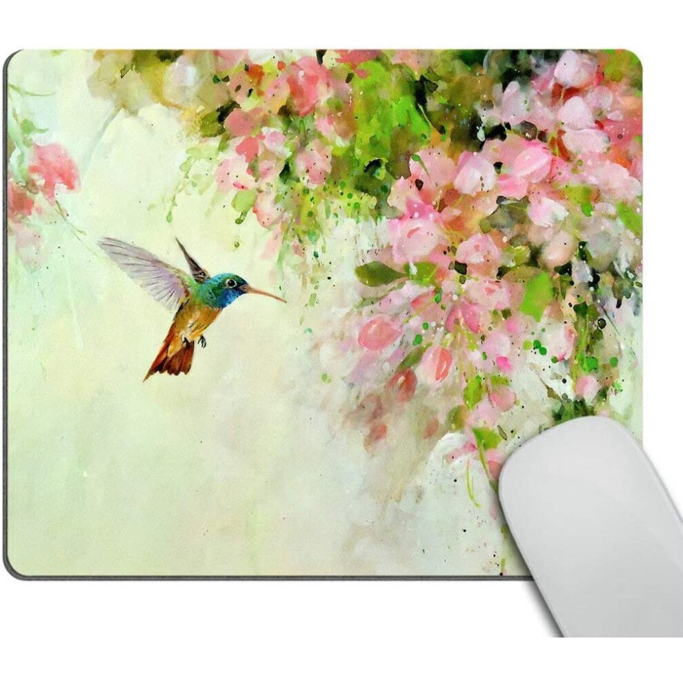 Wasach Gaming Mouse Pad Custom Design Mat, Lovely Hummingbird And Flowers Oil Painting Art,9.5 X 7.9 Inch (240Mmx200mmx3mm) Pink 4876573693910