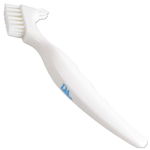 Denture Bath & Brush ~ Storage Container for Soaking Dentures, Brush with Double Bristle Head (Blue Bath) 2