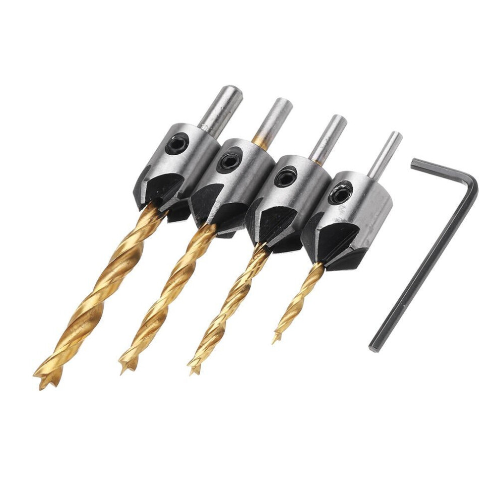 4Pcs 3Mm-6Mm 5 Flute Countersink Drill Bit Chamfer Reamer Set 3654659281760