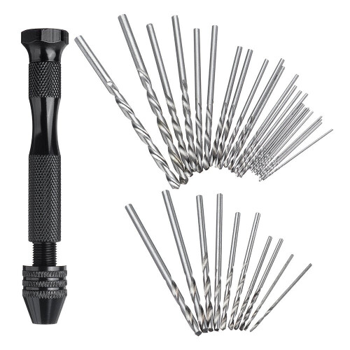 (25pcs) Hand Drill Set Pin Vise Mini Drill with Twitst Drill Bits for Craft Carving DIY 1