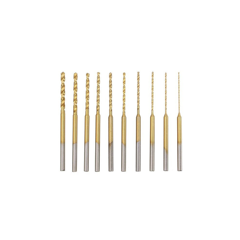 10pcs 0.6-2.2mm HSS Twist Drill Bits Set Titanium Coated High Speed Steel