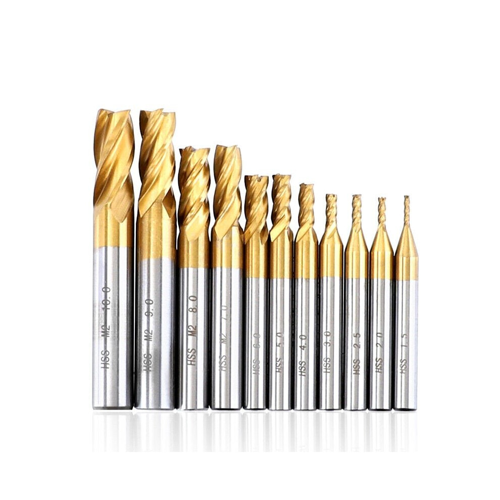 (10Mm) 1.5-10Mm Titanium Coated Hss 4 Flute End Mill Cutter Cnc Drill Bit Milling Cutter 6112211948706