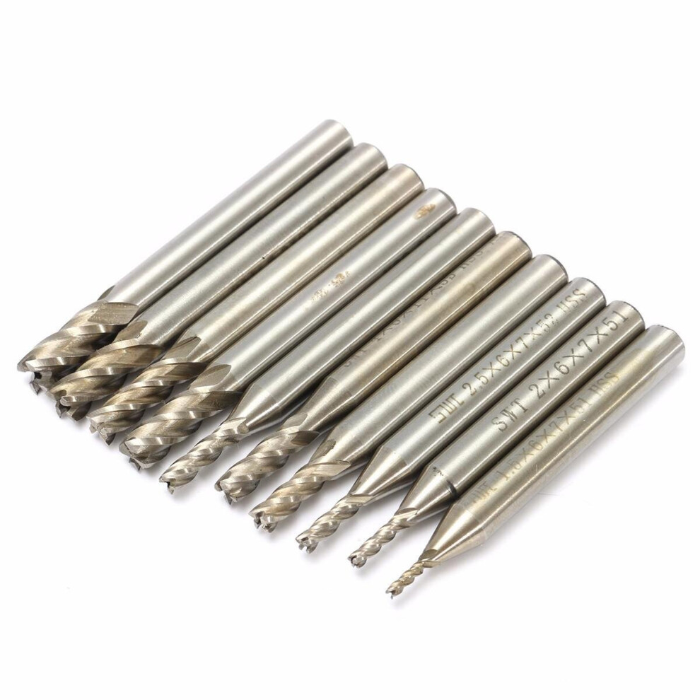 10pcs 1.5-6mm 4 Flute End Mill Cutter 6mm Shank Straight Drill Bit